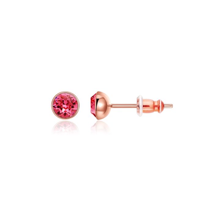 Signature Stud Earrings with Carat Indian Pink Swarovski Crystals 3 Sizes Rose Gold Plated
