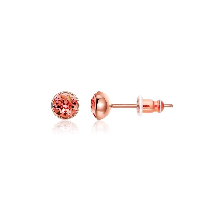Signature Stud Earrings with Carat Padparadscha Swarovski Crystals 3 Sizes Rose Gold Plated