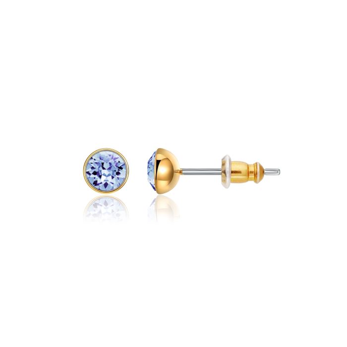 Signature Stud Earrings with Carat Light Sapphire Swarovski Crystals 3 Sizes Gold Plated