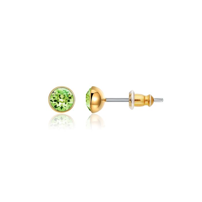 Signature Stud Earrings with Carat Peridot Swarovski Crystals 3 Sizes Gold Plated