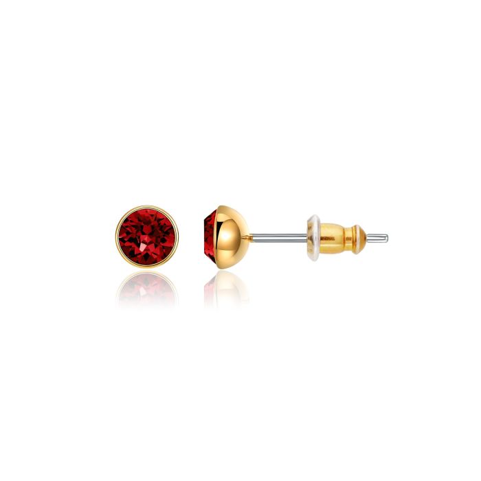 Signature Stud Earrings with Carat Ruby Swarovski Crystals 3 Sizes Gold Plated