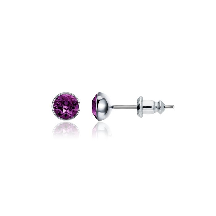 Signature Stud Earrings with Carat Amethyst Swarovski Crystals 3 Sizes Rhodium Plated