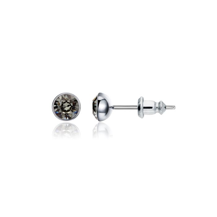 Signature Stud Earrings with Carat Black Diamond Swarovski Crystals 3 Sizes Rhodium Plated