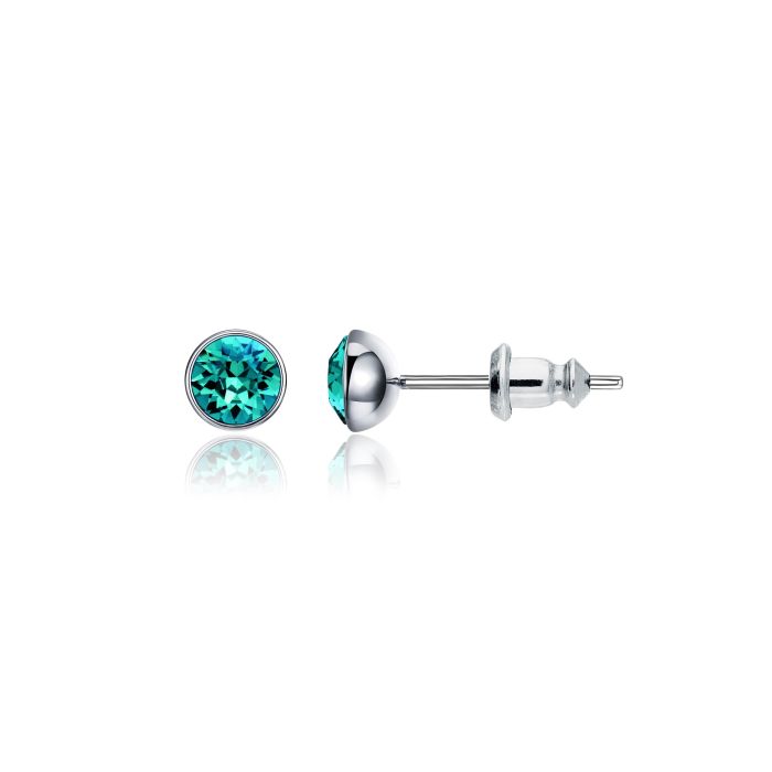 Signature Stud Earrings with Carat Blue Zircon Swarovski Crystals 3 Sizes Rhodium Plated