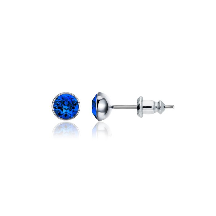 Signature Stud Earrings with Carat Capri Blue Swarovski Crystals 3 Sizes Rhodium Plated