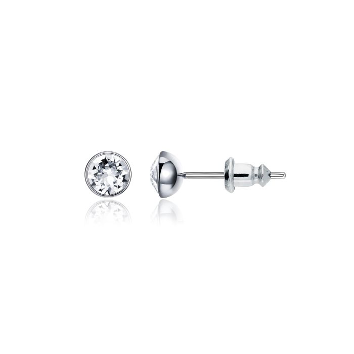 Signature Stud Earrings with Carat Clear Swarovski Crystals 3 Sizes Rhodium Plated