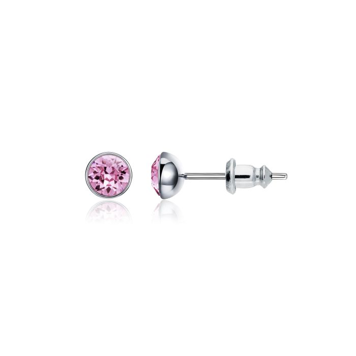 Signature Stud Earrings with Carat Light Amethyst Swarovski Crystals 3 Sizes Rhodium Plated