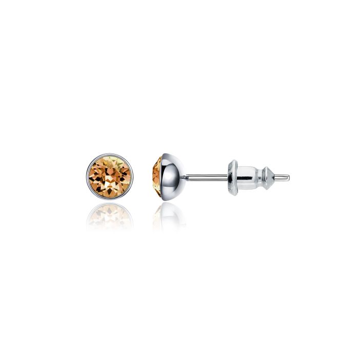 Signature Stud Earrings with Carat Light Topaz Swarovski Crystals 3 Sizes Rhodium Plated