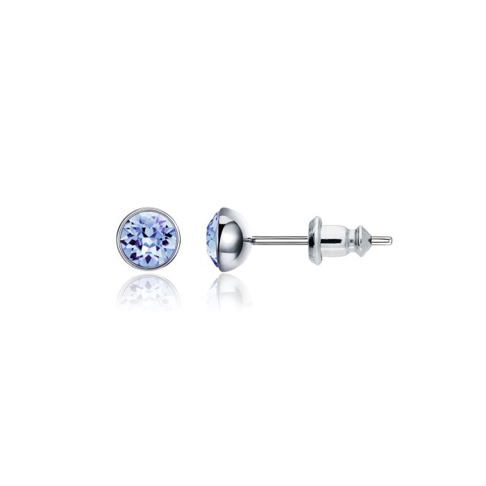 Signature Stud Earrings with Carat Light Sapphire Swarovski Crystals 3 Sizes Rhodium Plated