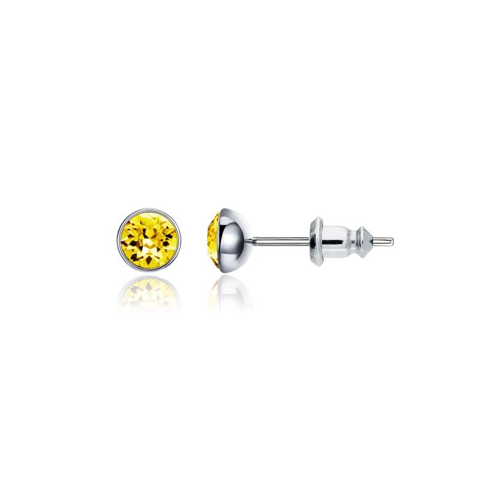 Signature Stud Earrings with Carat Light Topaz Swarovski Crystals 3 Sizes Rhodium Plated