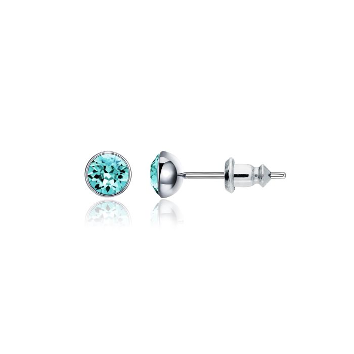 Signature Stud Earrings with Carat Light Turquoise Swarovski Crystals 3 Sizes Rhodium Plated
