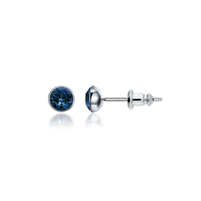 Signature Stud Earrings with Carat Montana Swarovski Crystals 3 Sizes Rhodium Plated