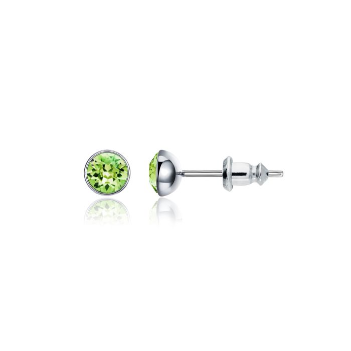 Signature Stud Earrings with Carat Peridot Swarovski Crystals 3 Sizes Rhodium Plated
