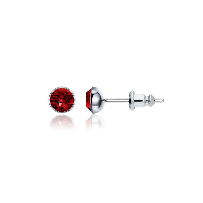 Signature Stud Earrings with Carat Ruby Swarovski Crystals 3 Sizes Rhodium Plated