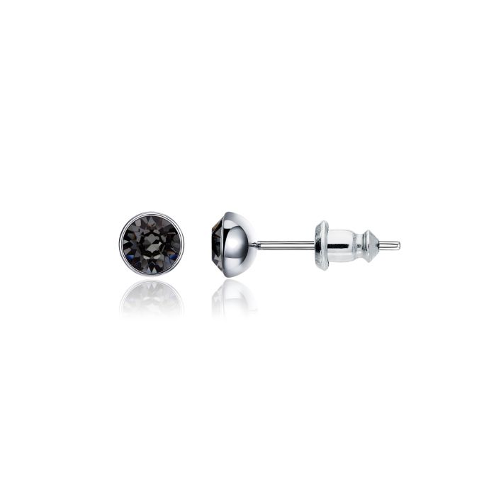 Signature Stud Earrings with Carat Silver Night Swarovski Crystals 3 Sizes Rhodium Plated