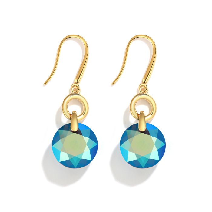 Private Collection Bella O Drop Earrings with Swarovski Aquamarine Shimmer Gold Plated