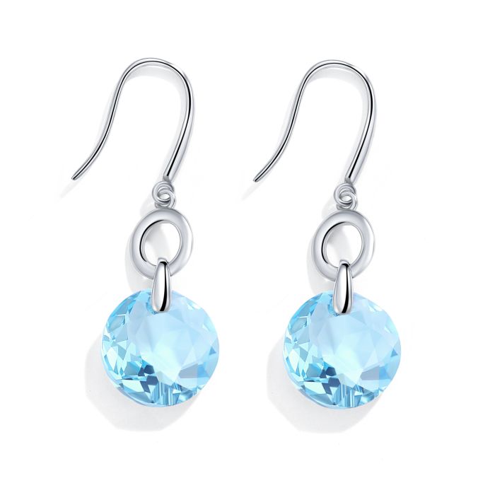 Bella O Drop Earrings with Swarovski Aquamarine Crystals Rhodium Plated