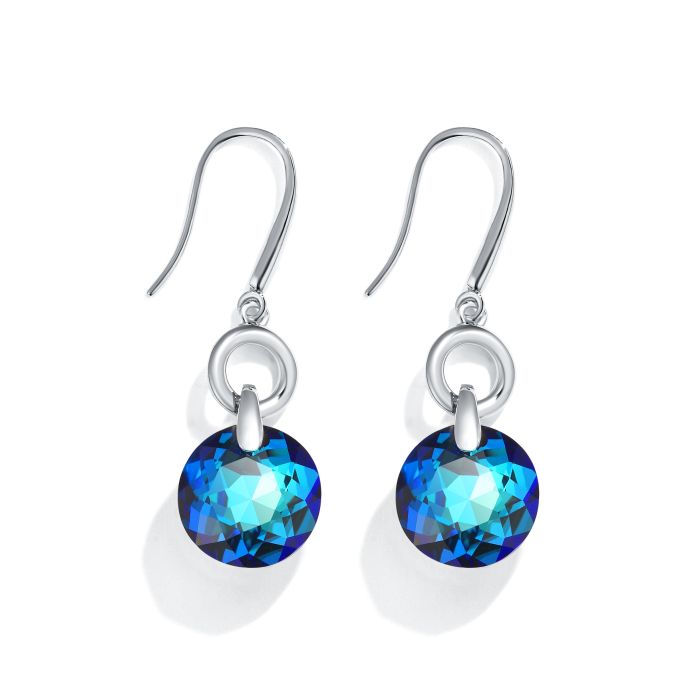 Bella O Drop Earrings with Bermuda Blue Crystals Silver Plated