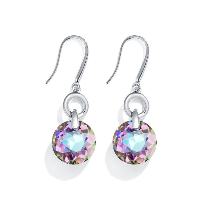 Bella O Drop Earrings with Vitrial Light Crystals Silver Plated