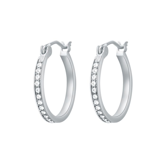 Eternity Mix Carrier Hoop Earrings 18mm Clear Crystal Rhodium Plated