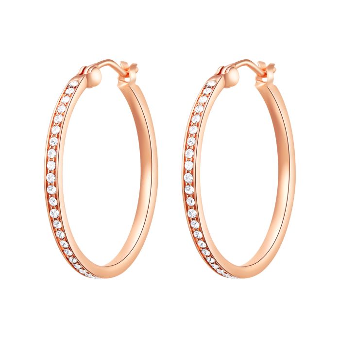 Eternity Mix Carrier Hoop Earrings 26mm Clear Crystal Rose Gold Plated