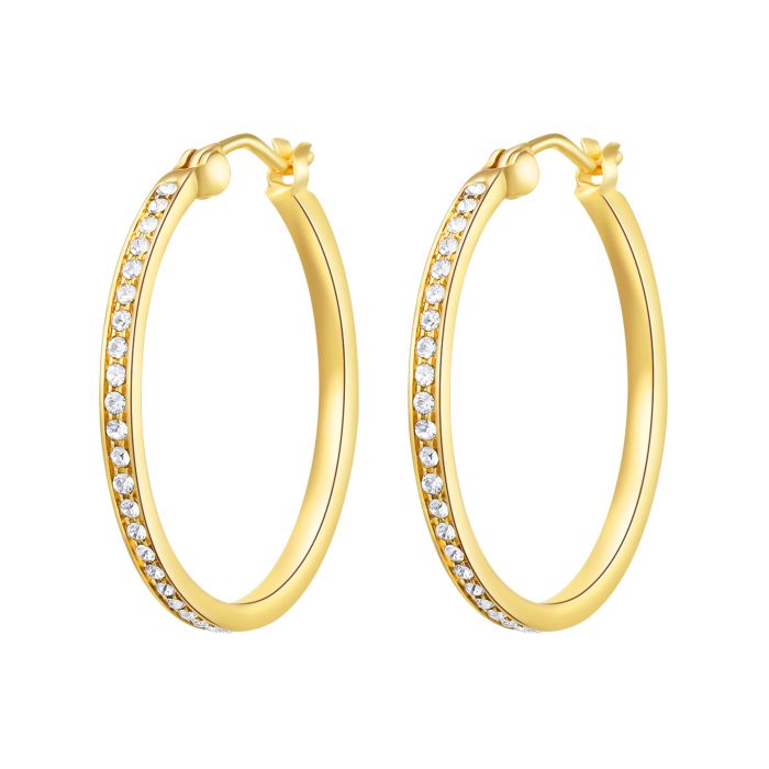 Eternity Mix Carrier Hoop Earrings 26mm Clear Crystal Gold Plated