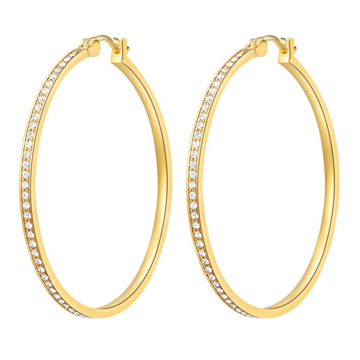 Eternity Mix Carrier Hoop Earrings 39mm Clear Crystal Gold Plated