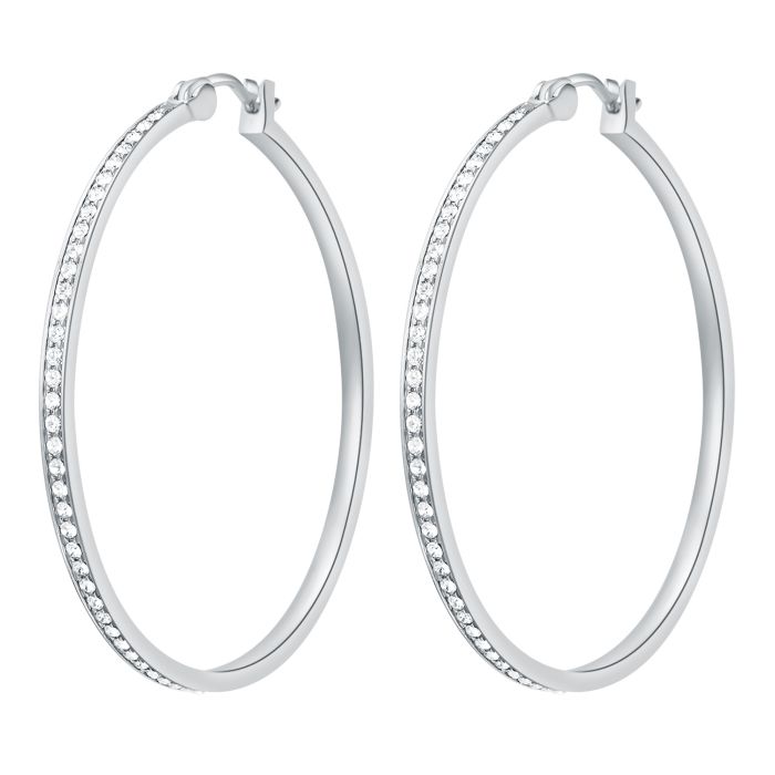 Eternity Mix Carrier Hoop Earrings 39mm Clear Crystal Rhodium Plated