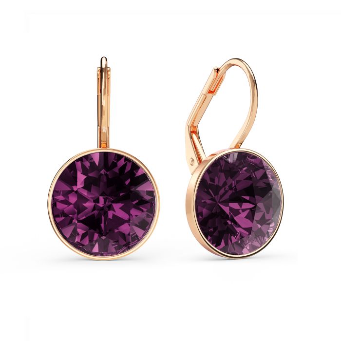 Bella Earrings 6 Carat Drop Earrings Amethyst Crystals Rose Gold Plated