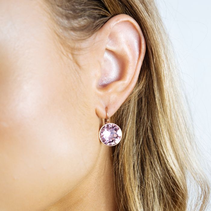 Bella Earrings 6 Carat Drop Earrings Light Rose Crystals Rose Gold Plated