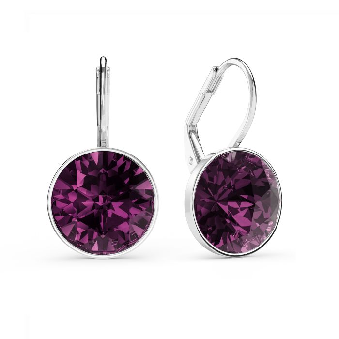 Bella Earrings 6 Carat Drop Earrings Amethyst Crystals Rhodium Plated