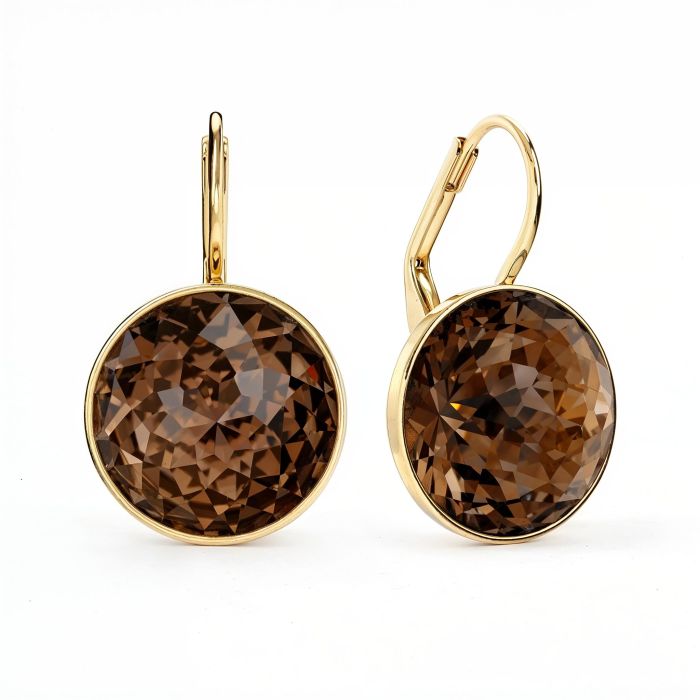 Bella Earrings 10 Carat Drop Earrings Smoky Quartz Crystals Gold Plated