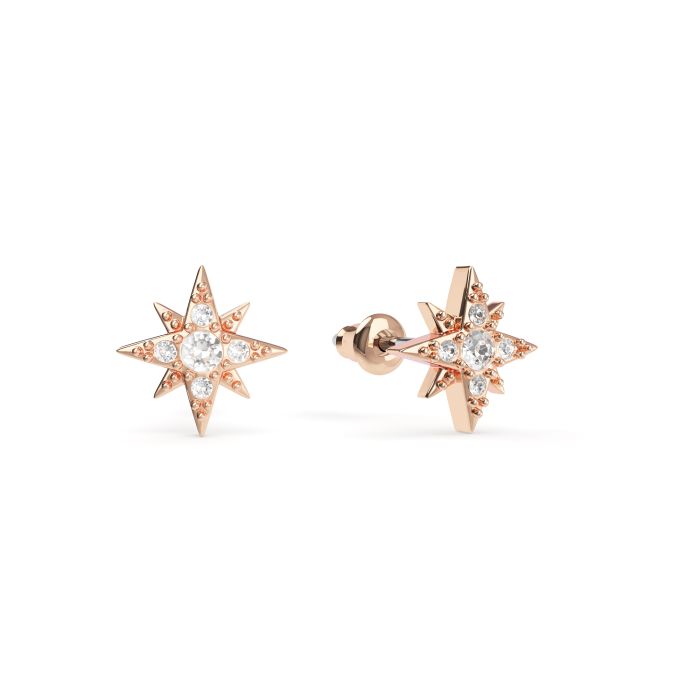 Petite 8 Point Star Stud Earrings Clear Crystals Rose Gold Plated