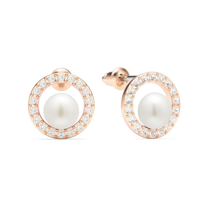 Halo Freshwater Pearl Stud Earrings White Freshwater Pearl Rose Gold Plated