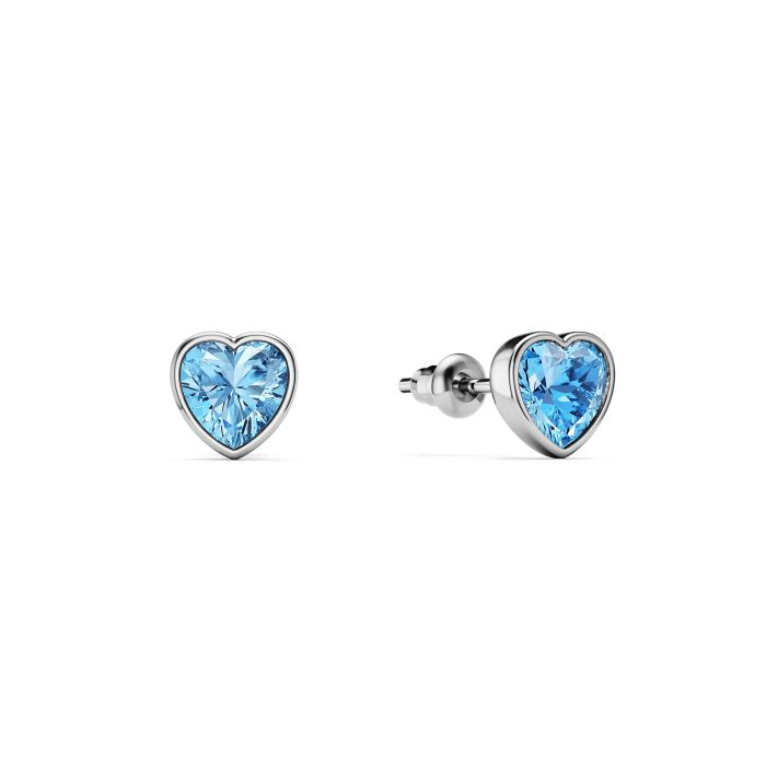 Heart Lifelong Stud Earrings with Light Sapphire Crystals Rhodium Plated