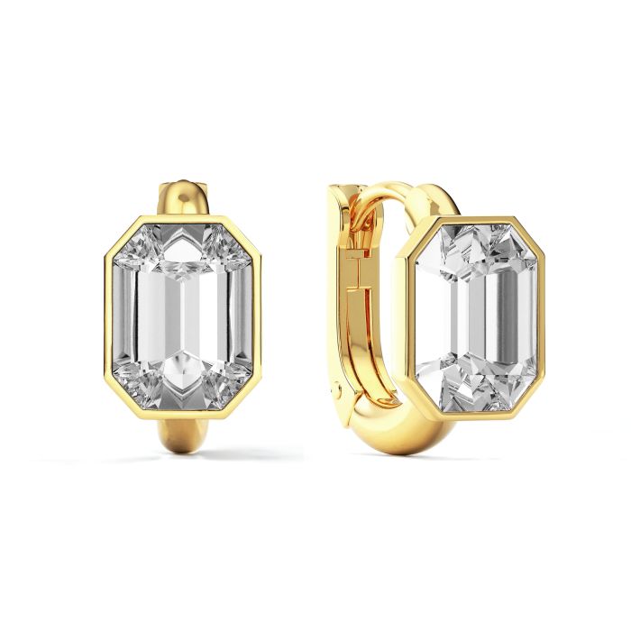 Octagon Statement Hoop Earrings with Clear Crystals Gold Plated