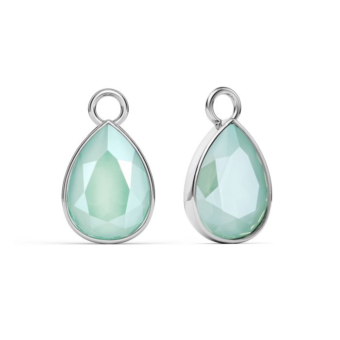 Statement Teardrop Mix Charms with Crystal Mint Green Swarovski Crystals Rhodium Plated