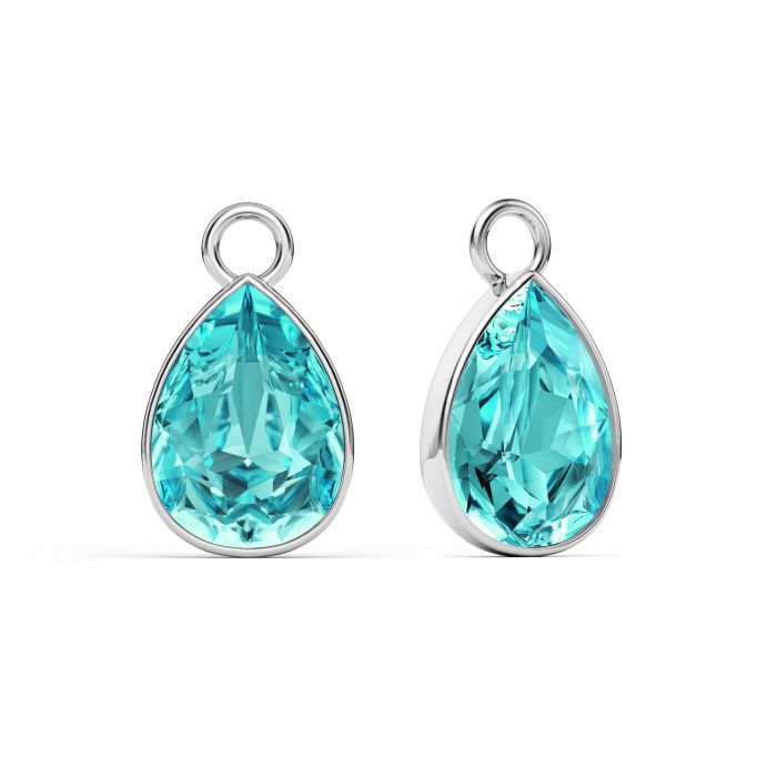 Statement Teardrop Mix Charms with Light Turquoise Swarovski Crystals Rhodium Plated