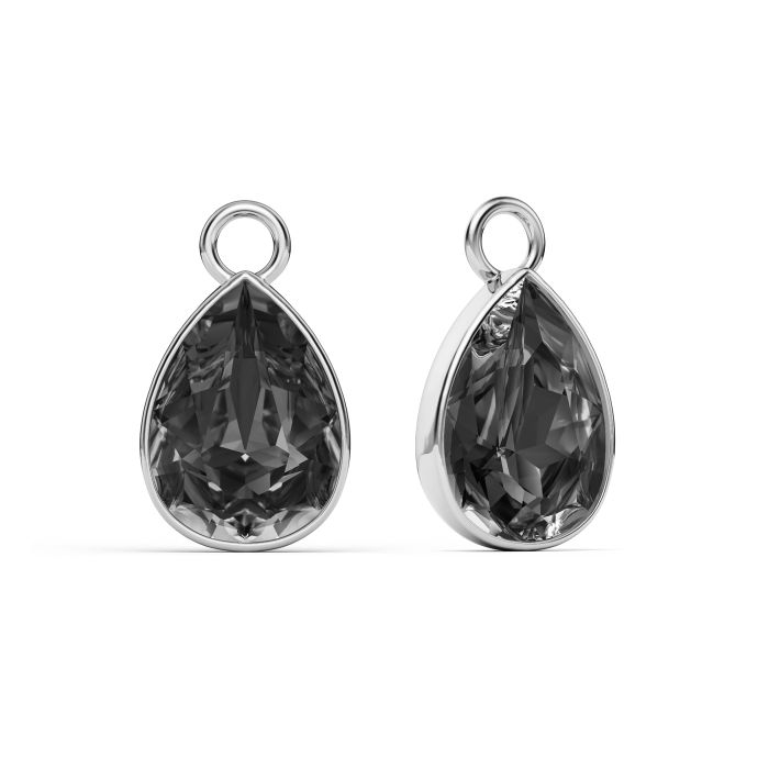 Statement Teardrop Mix Charms with Crystal Silver Night Swarovski Crystals Rhodium Plated