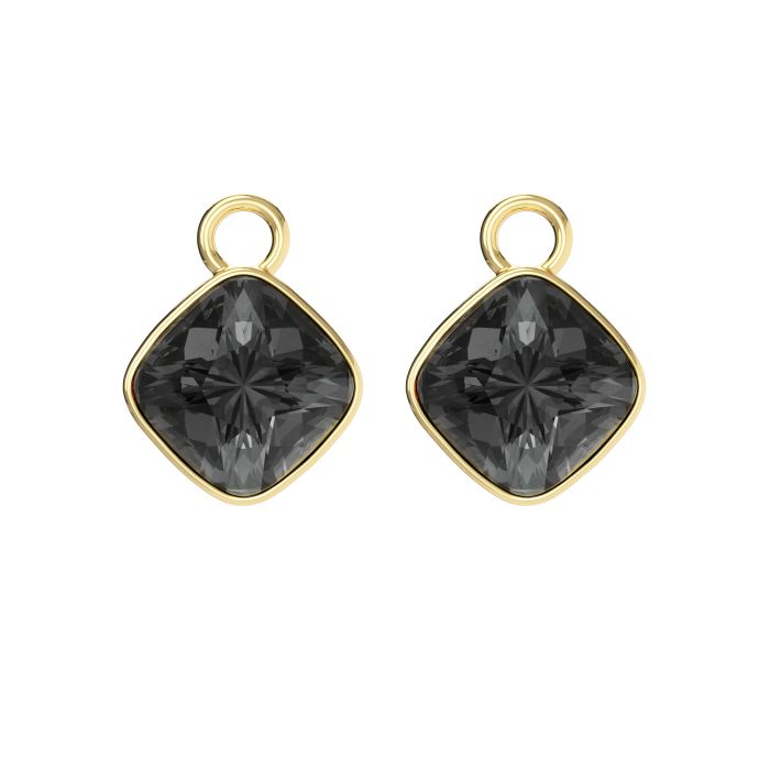 Cushion Mix Charms with Crystal Silver Night Swarovski Crystal Gold Plated