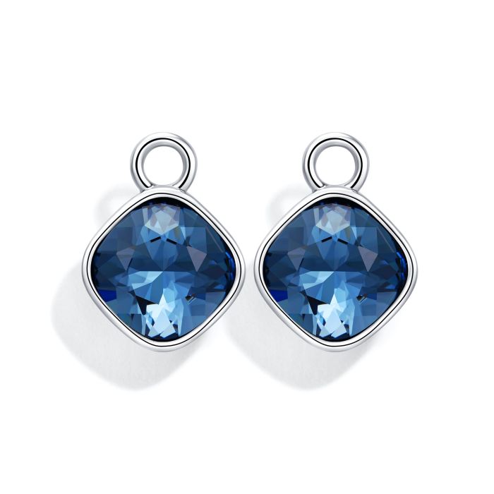 Cushion Mix Charms with Denim Blue Swarovski Crystal Rhodium Plated