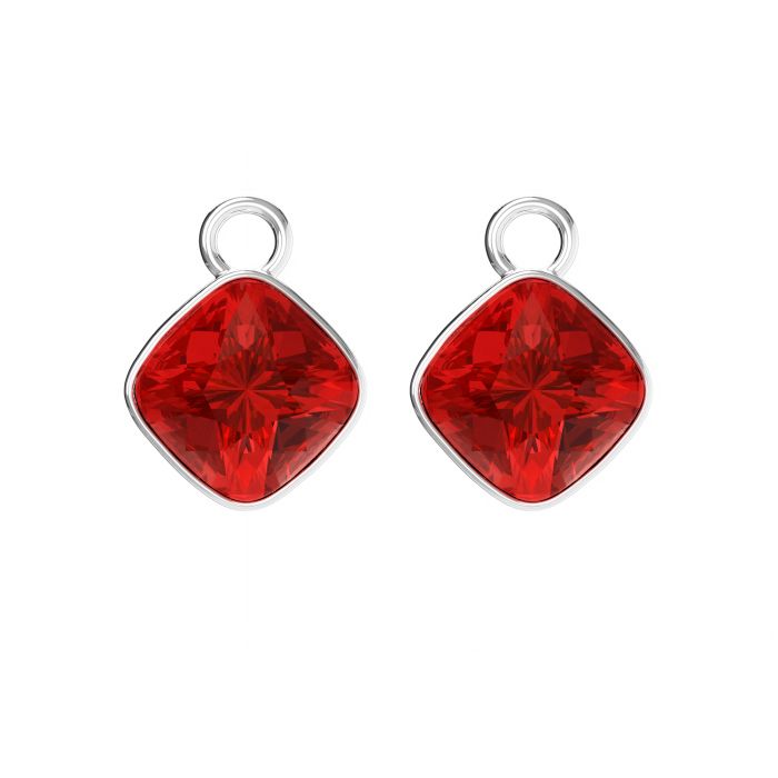 Cushion Mix Charms with Light Siam Swarovski Crystal Rhodium Plated