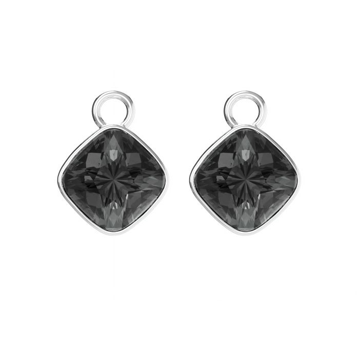 Cushion Mix Charms with Crystal Silver Night Swarovski Crystal Rhodium Plated