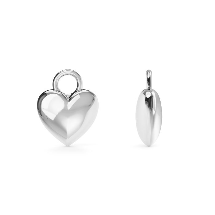 Minimal Puffed Heart Mix Charms Rhodium Plated