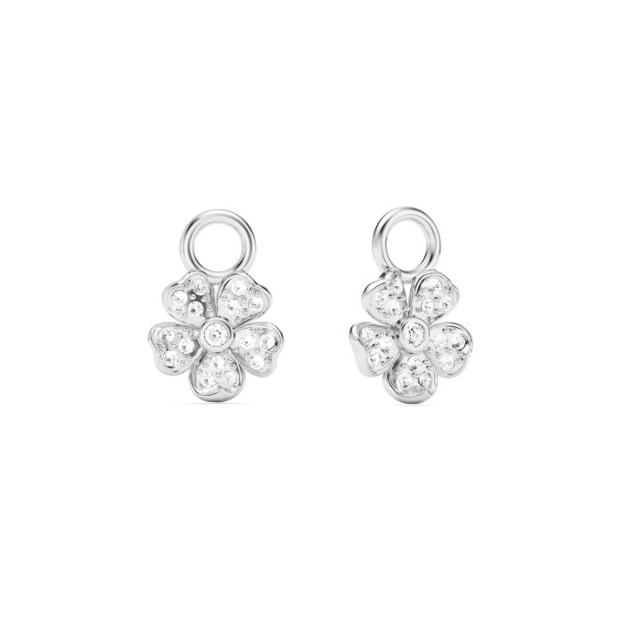 Cherry Blossom Flower Mix Charms Clear Crystals Pave Rhodium Plated