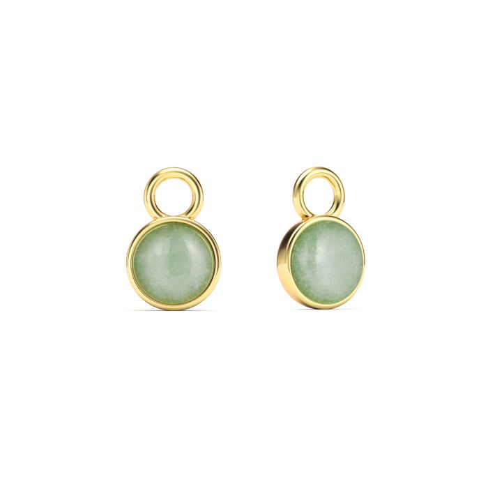 Round Petite Cabochon Mix Charms Green Aventurine Gold Plated