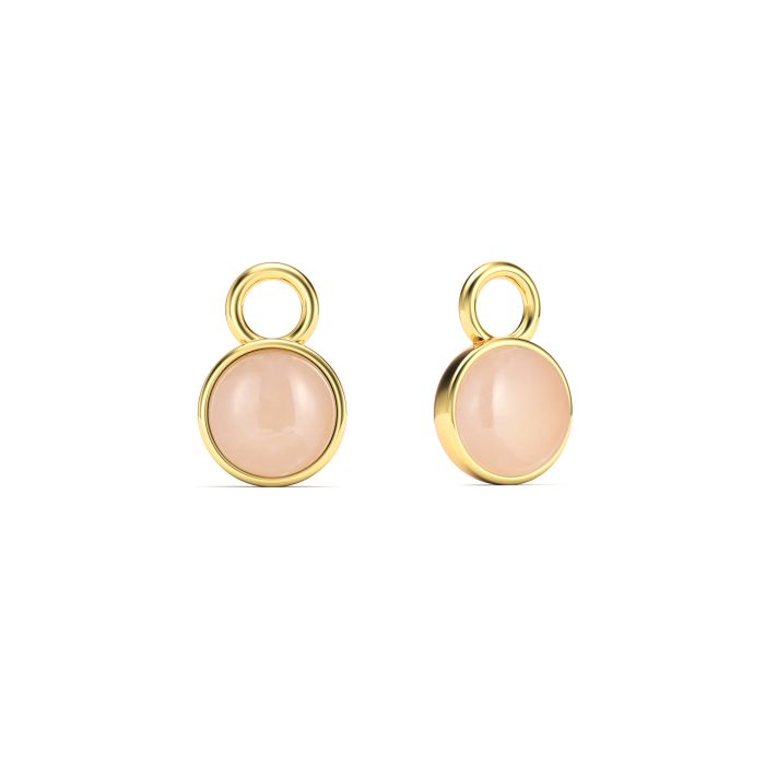 Round Petite Cabochon Mix Charms Rose Quartz Gold Plated