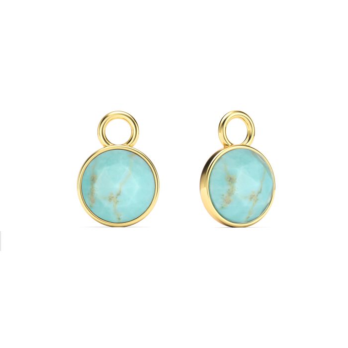 Round Rose Cut Turquoise Mix Charms Gold Plated