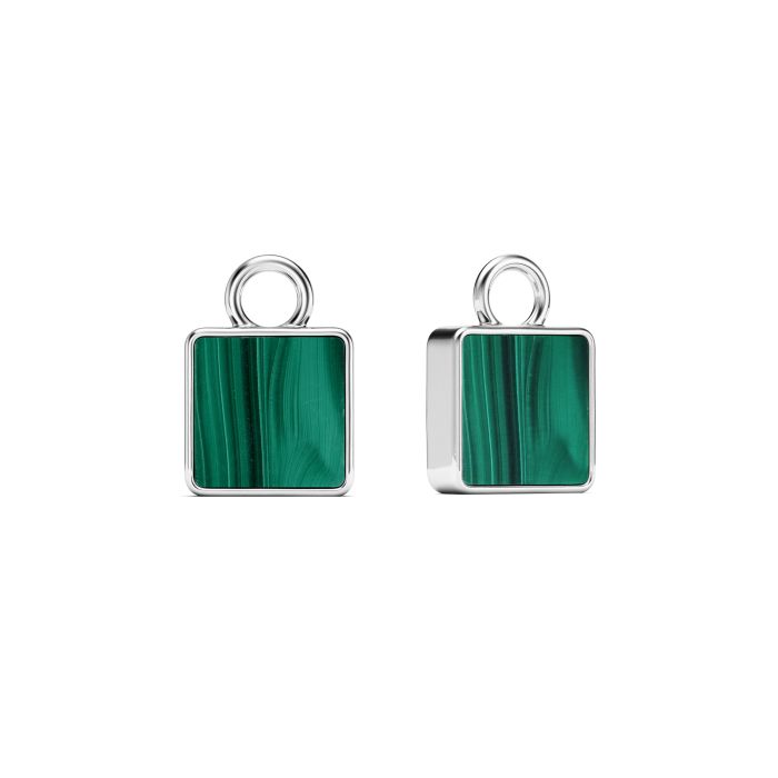 Square Mix Charms Malachite Rhodium Plated