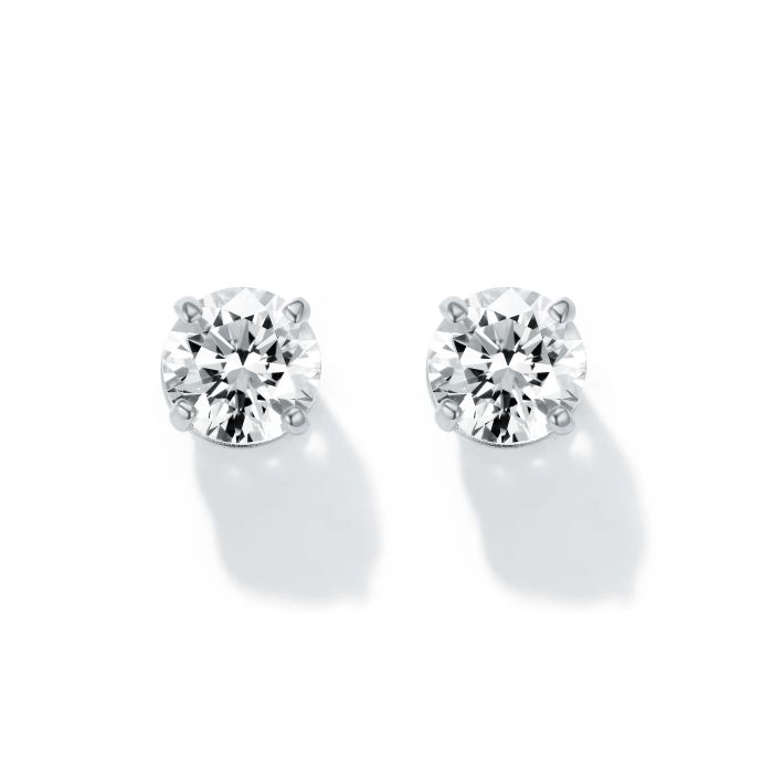 Solitaire Clear Cubic Zirconia Sterling Silver Stud Earrings 4mm Rhodium Plated